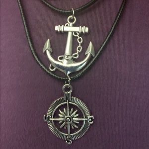🔵3/$25 Silver Anchor/Compass Pendant Set -Leather